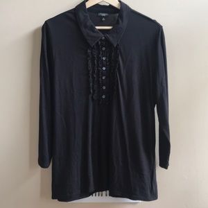 Talbots Black Ruffle Collared Top - XL